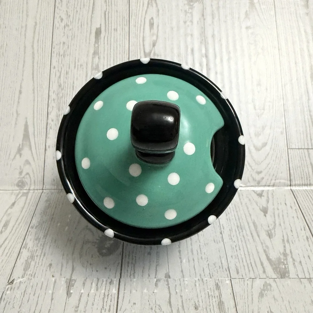 Outta Hand By Amy Hetrick Sugar‎ Bowl Lid Striped Polka dot Blue Green Vintage
